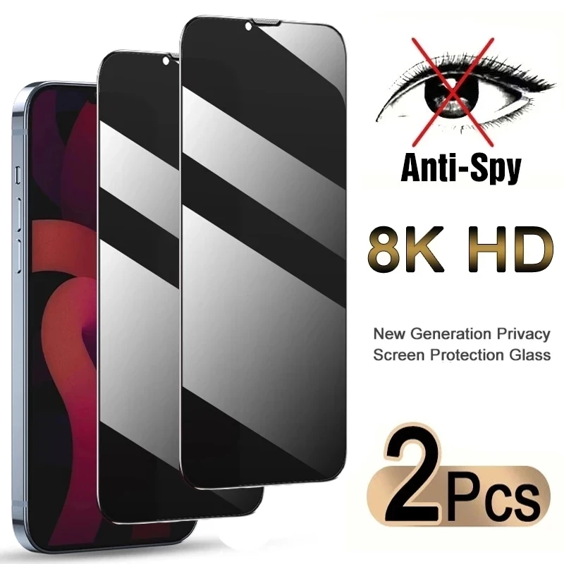 2PCS Full Cover Anti-Spy Screen Protector For iPhone 11 12 13 14 15 Pro Max Privacy Glass For iPhone 14 7 8 Plus XS Max XR Glass