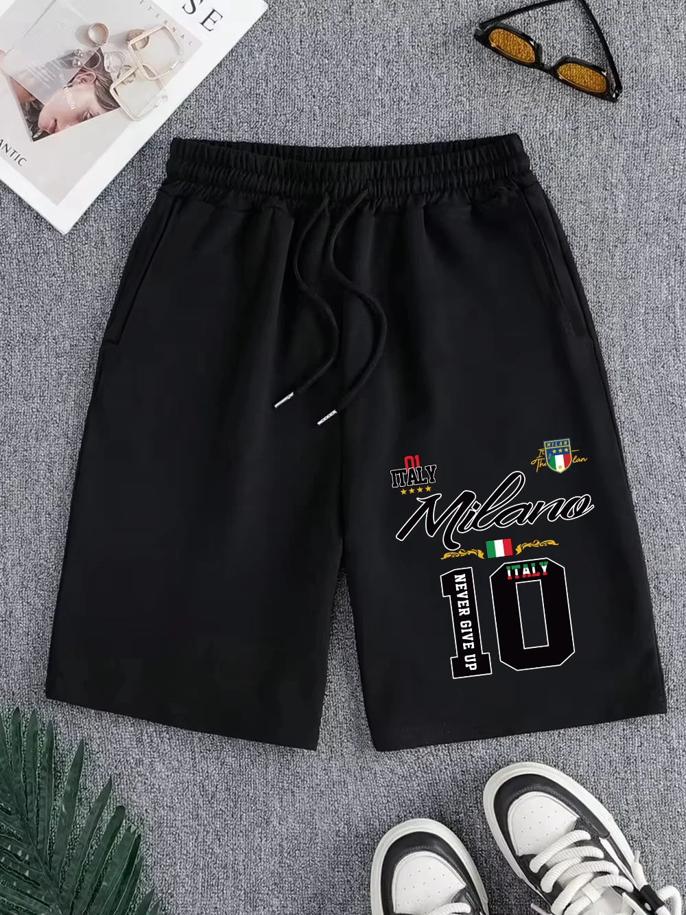 

Milano Never Give Up 10 Prints Pants Mens Basics High Waisted Knee Length Shorts Summer Oversized Shorts Casual Pocket Clothes