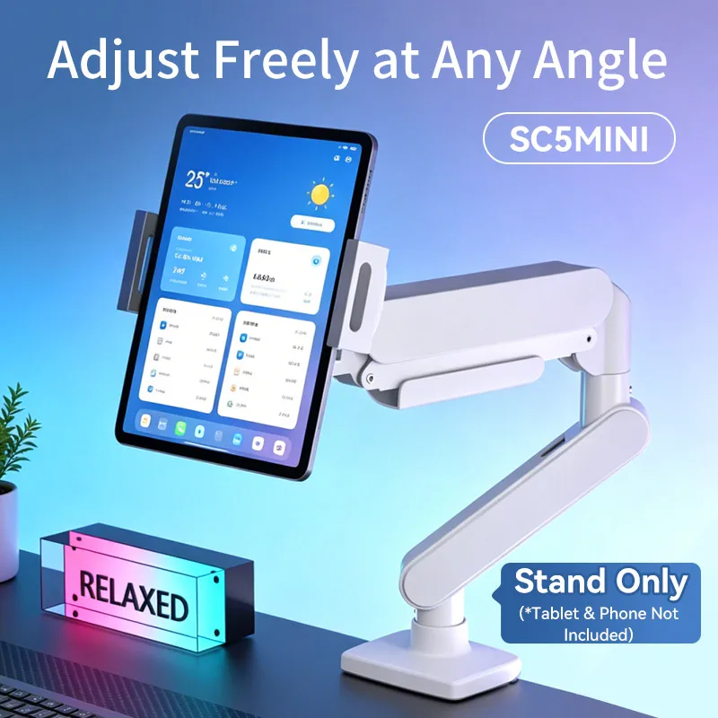 Single Gas Spring Monitor Desk Mount With Tablet Phone Holder,0-6KG Load,360° Rotation Stand for Monitor Phone Switch Kindle