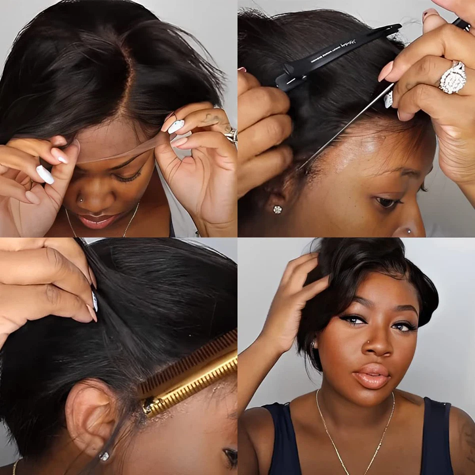 Wiggogo HD Pixie Cut Perücken Echthaar kurze Bob Perücke Spitze Front Echthaar Perücken gerade Spitze Front Perücken Echthaar leimlose Perücken