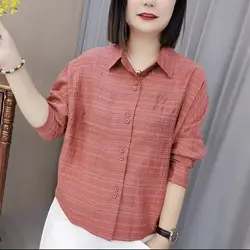 Mom's Autumn Outfit New Long Sleeved Top Fashionable and Stylish Loose and Slimming Minimalist Casual Striped Blouses Shirt