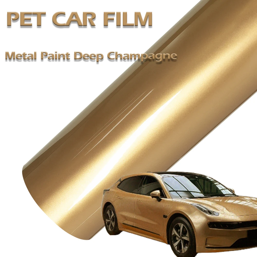 

Car Vinyl Film Gloss PET Metal Paint Deep Champagne Auto Wrap Decal Self Adhesive Waterproof Motorcycle Car Body Decoration Film