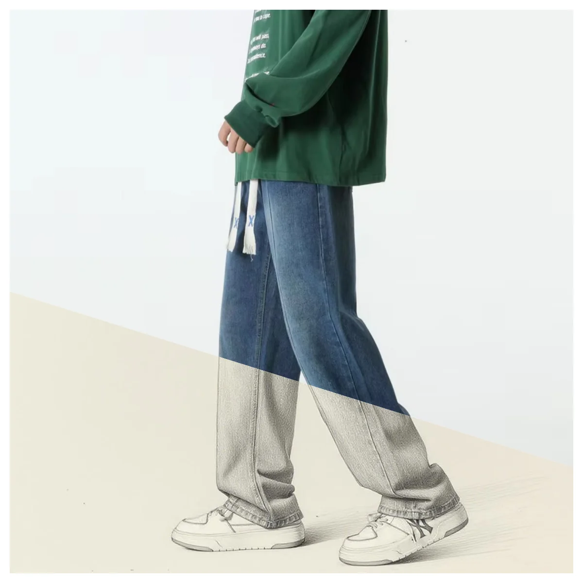 

Loose Wide Leg Men's Jeans Summer New Style Trendy baggy Straight Long Pants Stylish Elastic Waist pantalones hombre 청바지