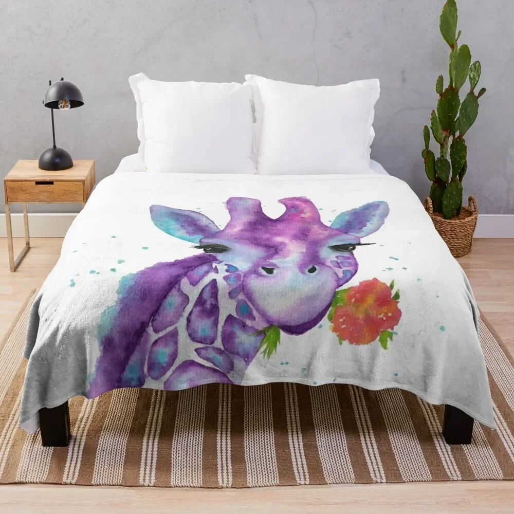 

Zoya, the Purple Giraffe Watercolor Throw Blanket bed plaid Flannel Fabric Blankets For Sofas christmas decoration Blankets