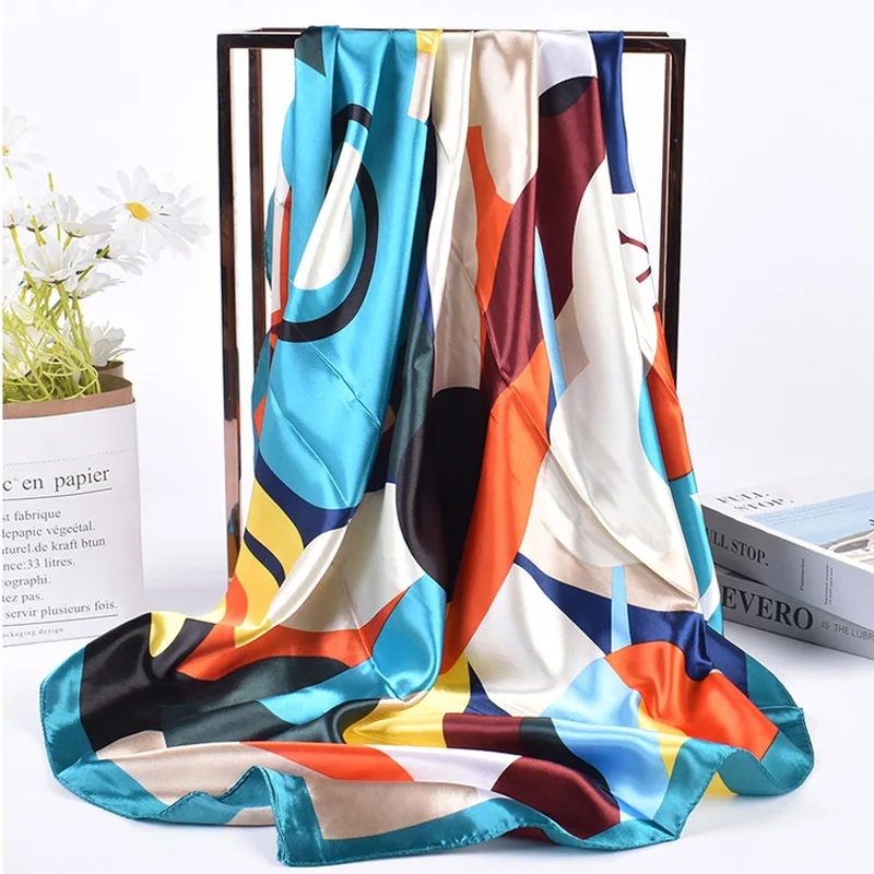 90cm Silk Square Scarf Top Headwraps For Woman Luxury Brands Four Seasons Hair Accessories Hijab Foulard Bandana Femme Headscarf