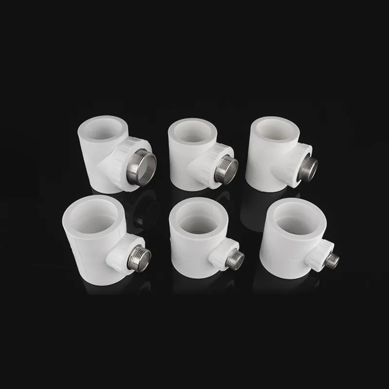 White PPR Thread Pipe Fitting T-type Reducing 3 Way Connector With Male Thread Straight Reducing Pipe
