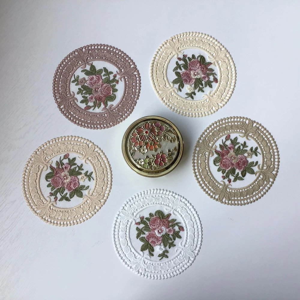 Simple New 12cm Vintage Lace Coaster European Embroidery Fabric Cup Mat Anti-scald Table Pad Coffee Bowl Placemat Home Decor