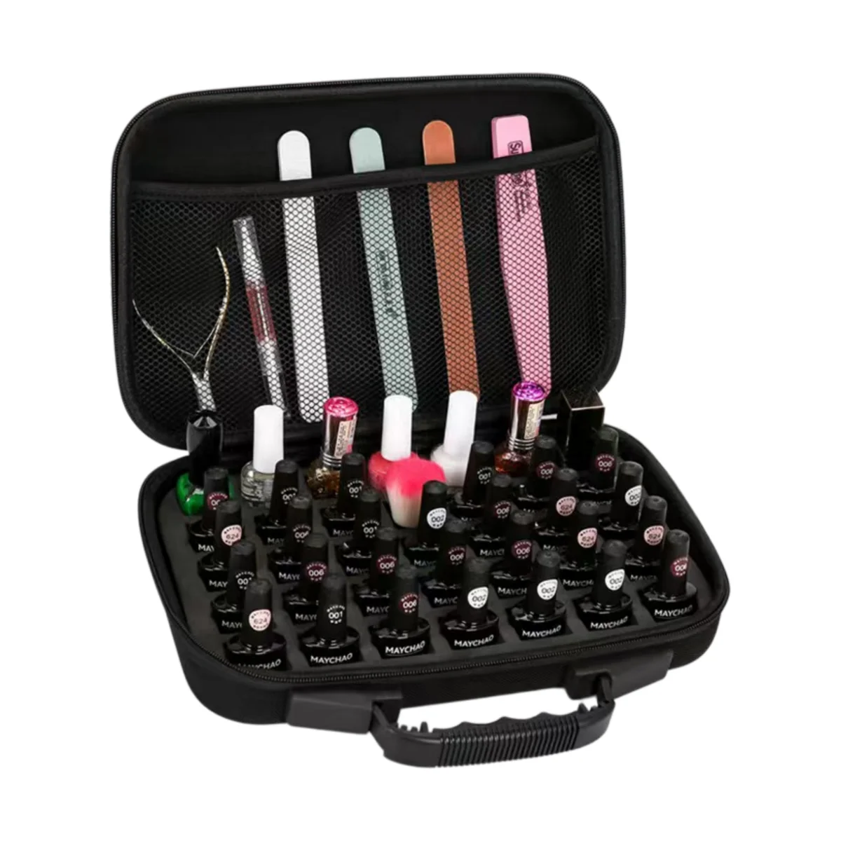 35 Slots Nail Polish Storage Bag, Hard Shell Portable Manicure Tool Organizer Case With Zipper & Inner Mesh Pocket, Travel Nail