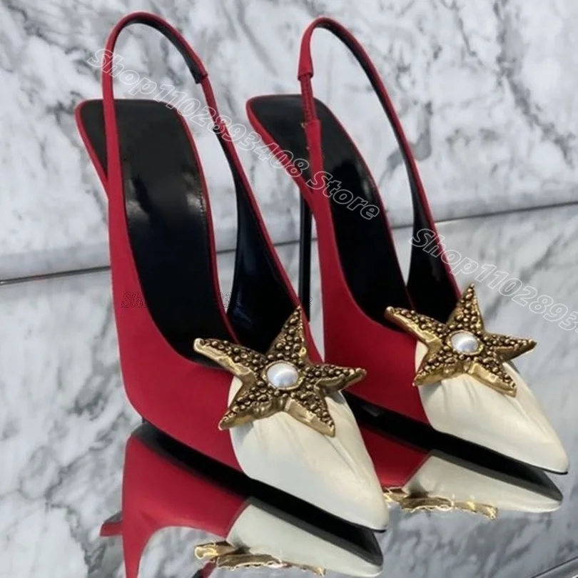 Red Star Decor Slingback Sandals Stiletto Pointed Toe Elastic Fashion Summer Party Design for Women Sandals Zapatos Para Mujere image 4