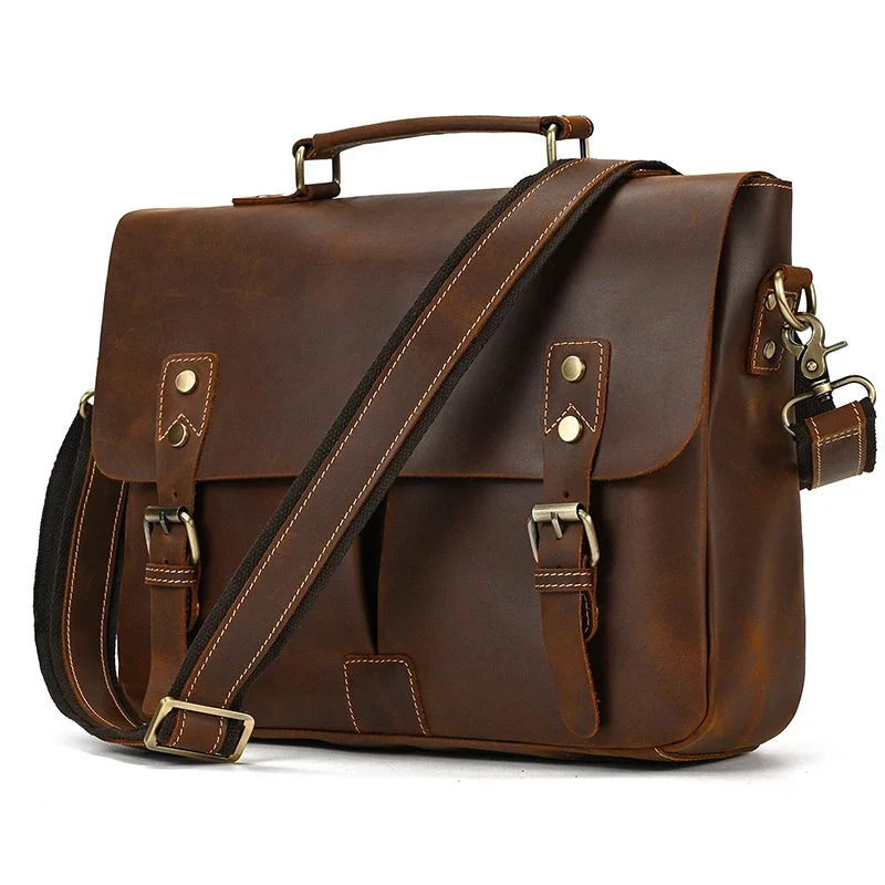 

Newsbirds Leather Briefcase Shoulder Bag Vintage Style Men's Crossbody Bags For A4 Books Messenger Men Women Handbags