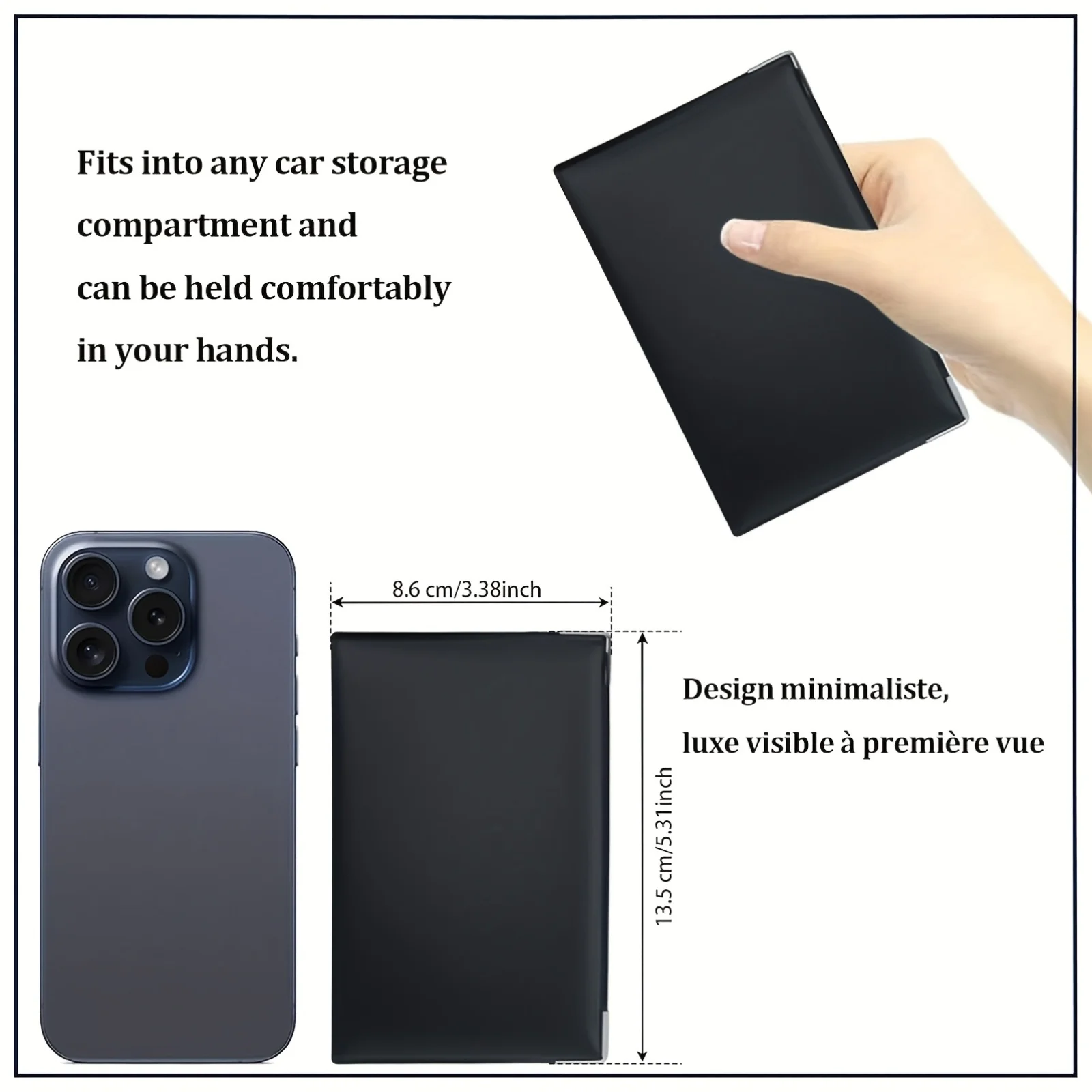 حامل بطاقات أسود مكون من 4 أضعاف في وثيقة السيارة المصنوعة من الجلد المقلد وحامل التأمين والترخيص - أنيق وصغير الحجم ومتين