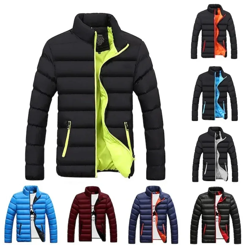 Mens Winter Jackets Fashion Casual Windbreaker Stand Collar Thermal Coat Outwear Oversized Outdoor Camping Jacket Male Clothes