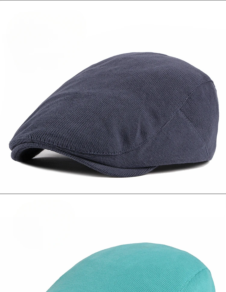 Herren Strick-Ivy-Flatcap, klassische einteilige Newsboy-Mütze, weiche, atmungsaktive, einfarbige Baskenmütze mit verstellbarem Snapback für – Detail 12