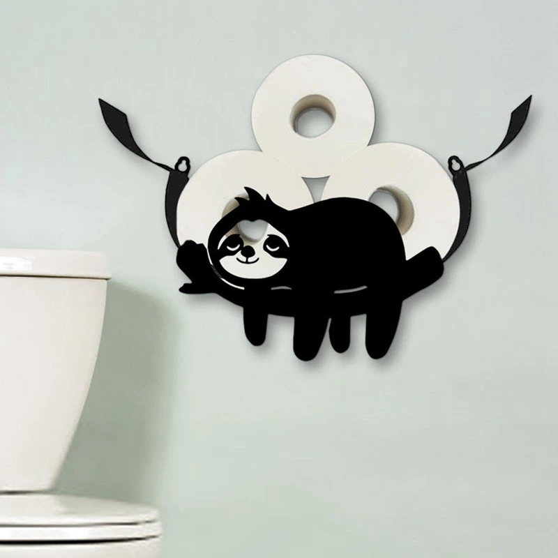 PORK-Durable Metal Sloth Toilet Paper Holder, Wall Mounted Roll Holder, Black Paper Storage, Perfect For Bathroom Decor