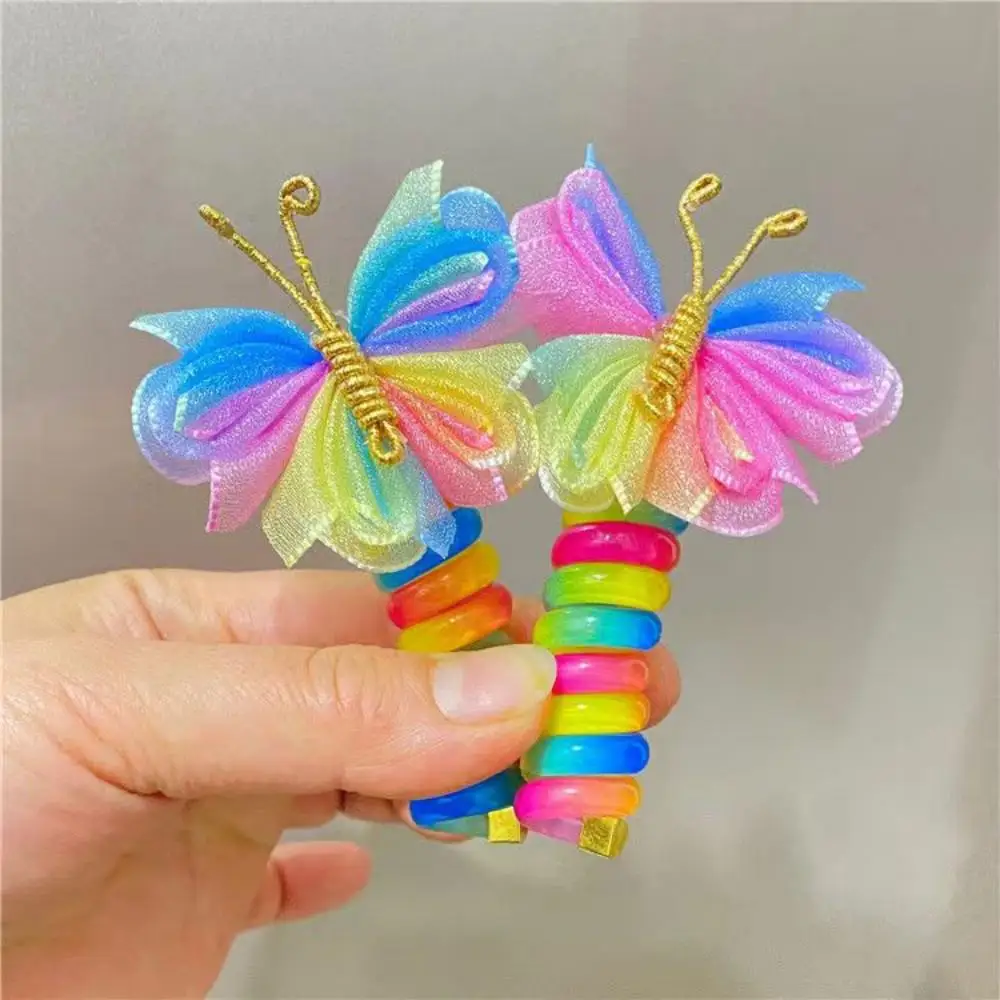 1pc Fashion Phone Cord Butterfly Hair Ties Girls Ponytail Scrunchie Colorful Sweet Head Rope Rubber Band Girls Hair Accessories