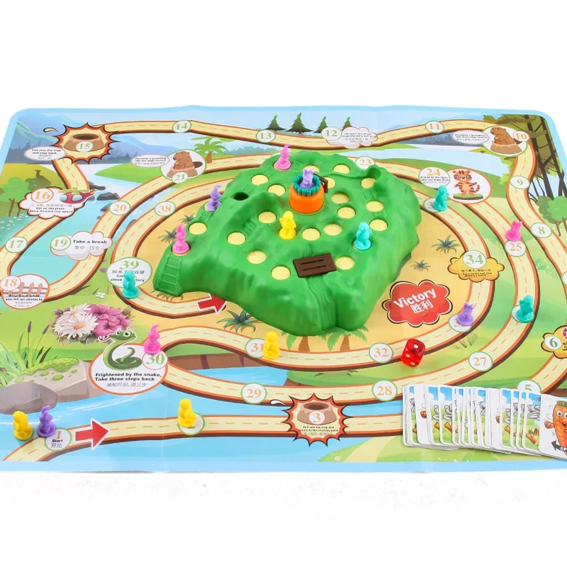 Tortoise and Rabbit Trap Game Toy Cross Country Race Spinning Turnip Drop Board Game Toys Early Education Toy for Kids Christmas