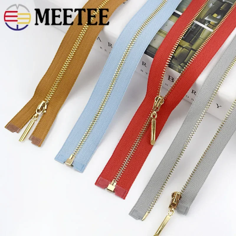 Meetee 2/5Pc Metal Zippers 3# 40/50/60/70cm OpenEnd Decor Zip for Bags Shoes Skirt Clothing Zipper Repair Kit Sewing Accessories