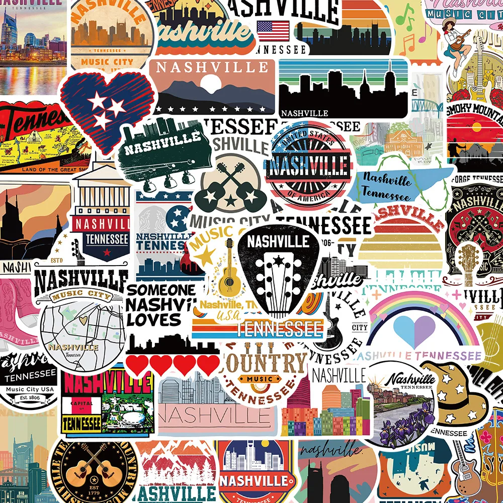 10/30/50pcs Cartoon Nashville Tennessee Stickers Aesthetics DIY Phone Motorcycle Laptop Suitcase Cool Fashion Graffiti Sticker