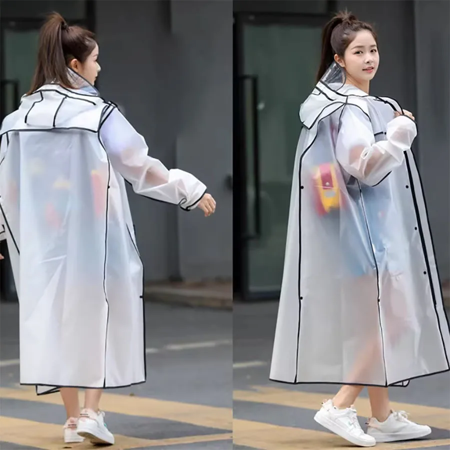 Fashion Women Transparent EVA Clear Raincoat Man Travel Waterproof Rainwear Adult Poncho Outdoor Rain Coat Long Raincoat