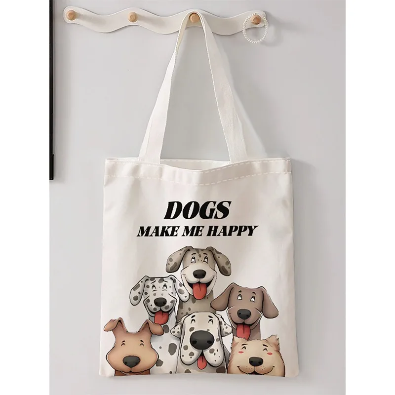 

Cartoon dog pattern printed casual handbag, reusable fashionable backpack, multifunctional handbag, canvas shopping bag