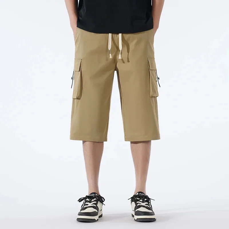

Men's Cargo Shorts Multi-Pocket Overalls Summer Casual Short Pants Male Drawstring Solid Color Hiking Sports Beach Short