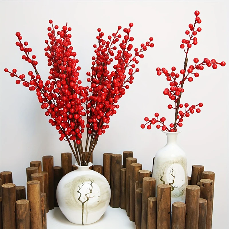 Bouquet di bacche rosse artificiali decorazione natalizia fiore finto per la decorazione domestica albero di natale Navidad capodanno 2024 ornamenti