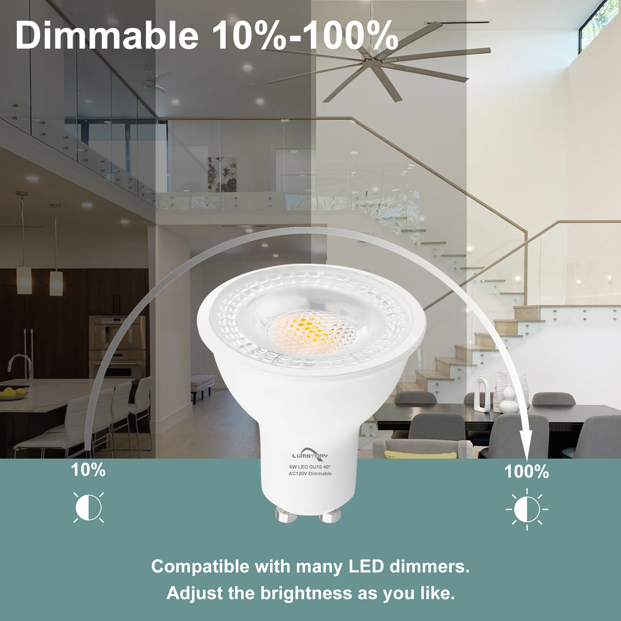 GU10 LED Bulb 3000K/5000K Warm White/Daylight White, Dimmable GU10 Base Two Prong Spot Light Bulb 6W 600LM，12-Pack