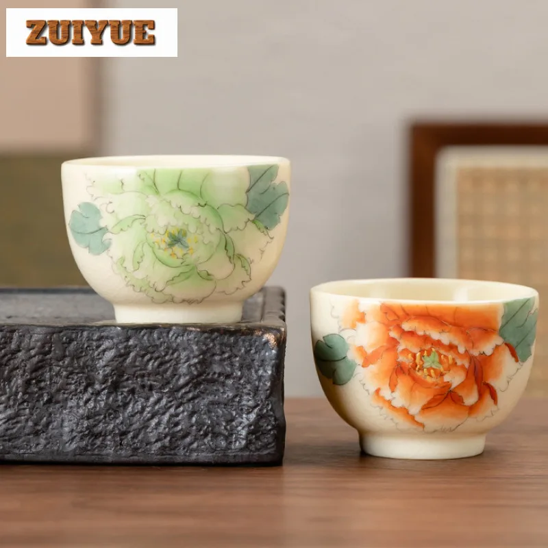 

130 мл ручная роспись чашка с цветком пиона антикварная чаша для чая чашка для чайной дегустации чашка для медитации Jianzhan Master чашки чайные услуги