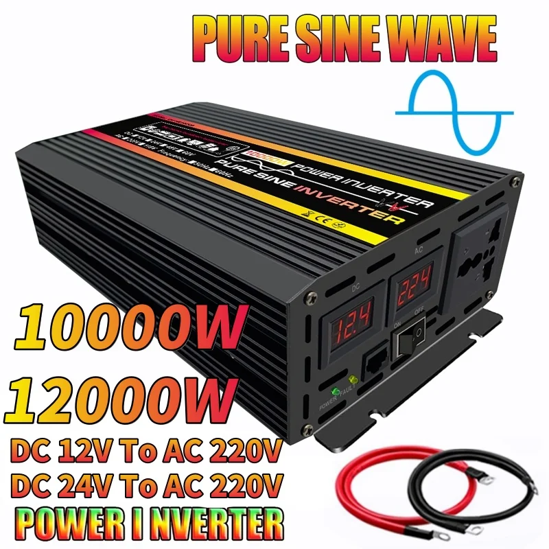 

10000W/12000W Pure Sine Wave Power Inverter DC 12V 24V To AC 220V Intelligent Digital Display Converter Inverter