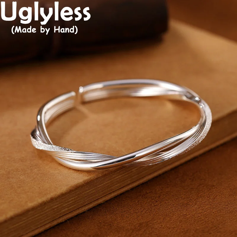 

Uglyless 1 Piece Push-pull Twist Bangles for Women Solid 99.9% Fine Silver Adjustable Bangles Glossy Sisters Bracelets Jewelry