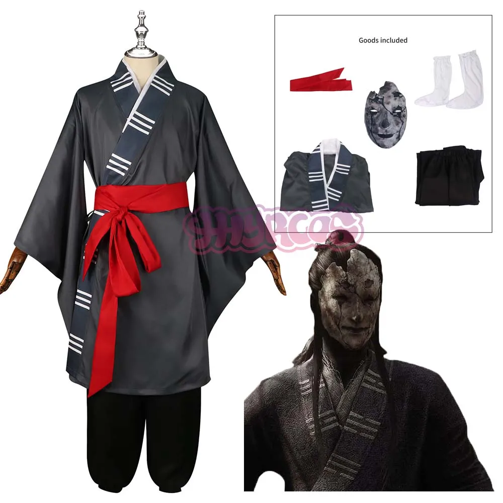 

Black Myth Wukong Mi Taoist Game Cosplay Costume Mask Face Cover Mi Dao Ren Midaoren Uniform Robe Headress Props Socks Halloween