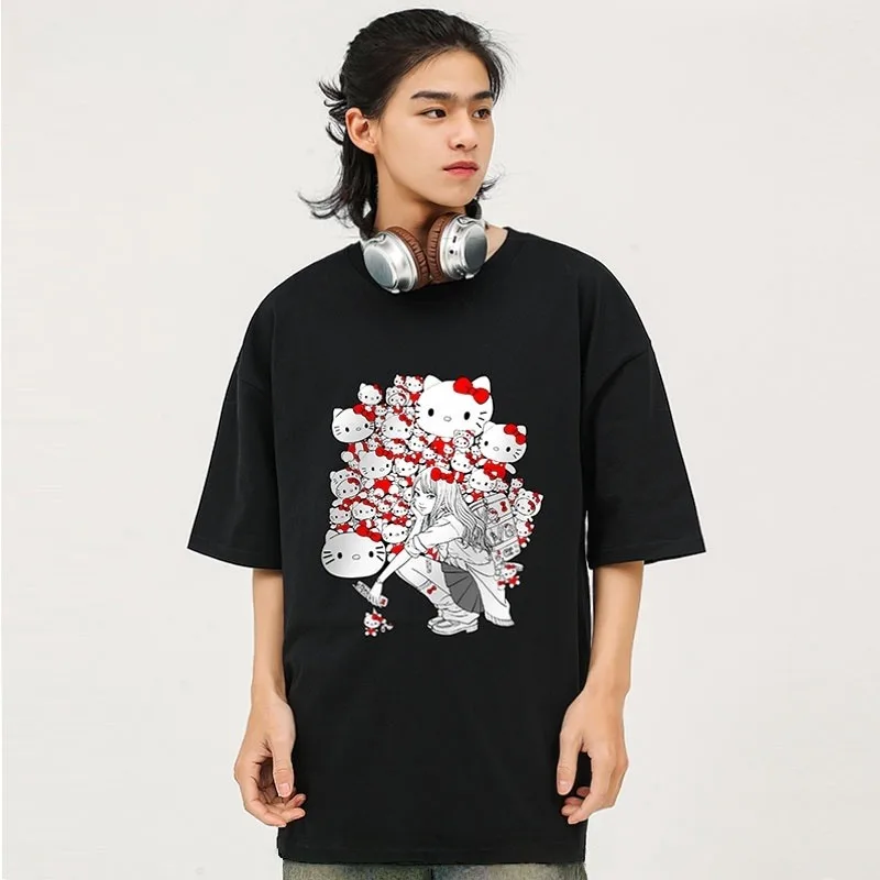 

New Cartoon KT Cat 3D Printed Short Sleeved Couple Style Casual Versatile Breathable Quick Drying Top Trendy