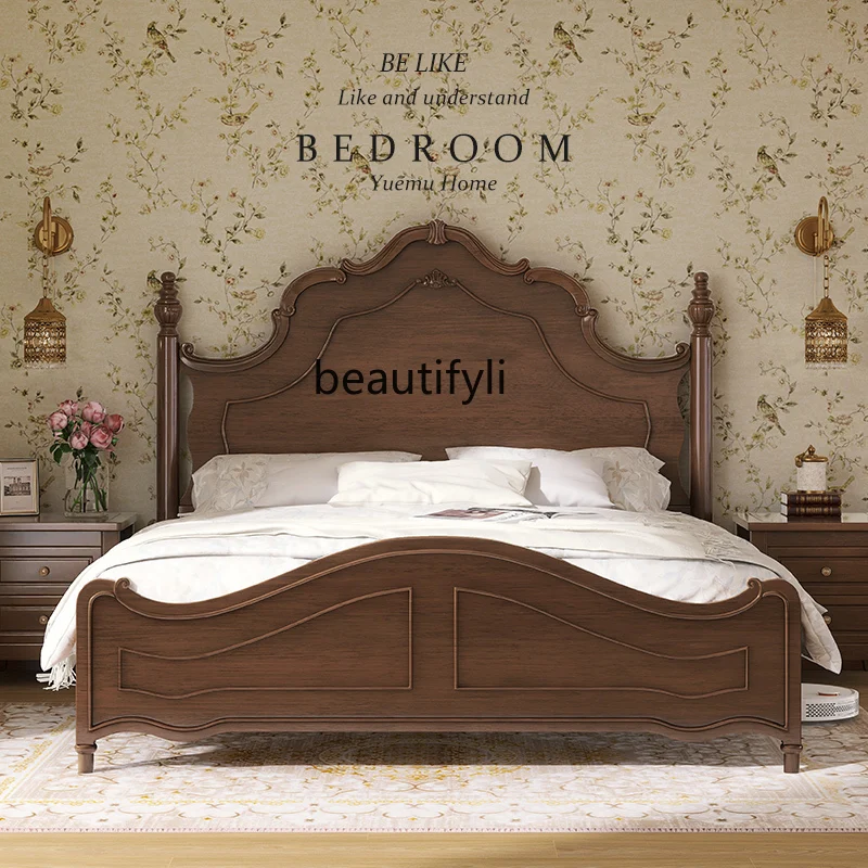 American Style Solid Wood Bed Modern Minimalist 1.5 M 1.8 M Double Bed Retro French Entry Lux Bed in Master Bedroom