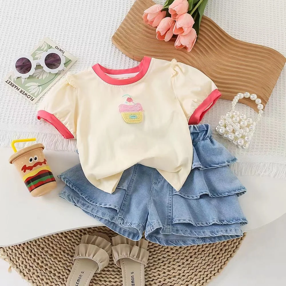 Girls Casual Dresses for Summer Denim Skirt pleated Shorts Girls Clothing Outer Wear Loung wear Children Dresses Kids Clothing