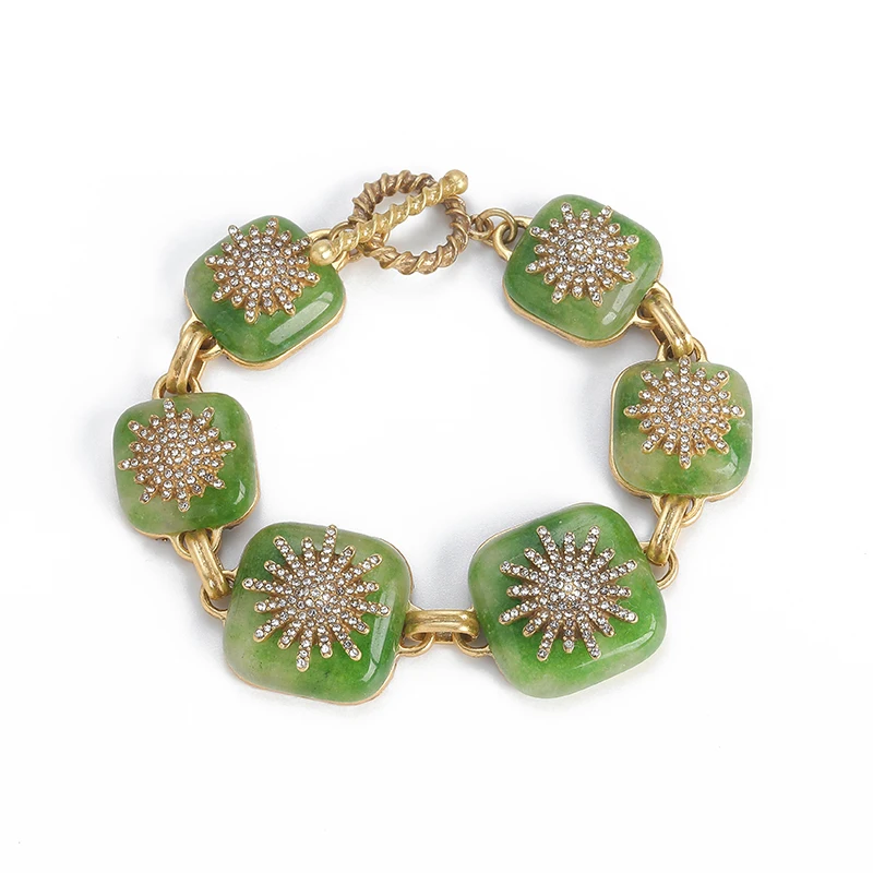 

Vintage Square Stones Bracelets For Woman Natural Snowflake Designer Luxury Brands Antique Gold Plated Mother Day Gift 20260new