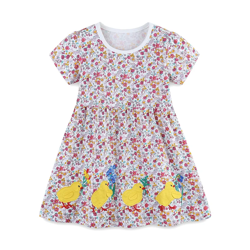 

Jumping Meters 2-7T Summer Girls Dresses Floral Animals Short Sleeve Animals Party Children's Clothes Toddler Frocks Costume