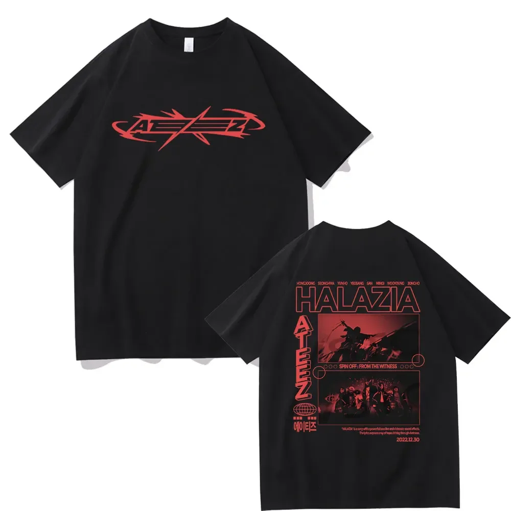 Ateez Band Double Sided Print T-shirt Male Casual Oversized Tshirt Men Women Korean Fashion Trend T-shirts Streetwear Fans Gift