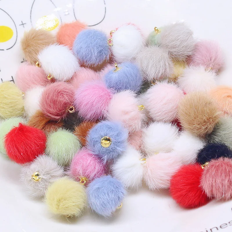 20-40pcs Plush Fur Cover Ball Beads Charms Cute Bead Pendant for DIY Jewelry Making Accessories Handmade Earring Bracelet