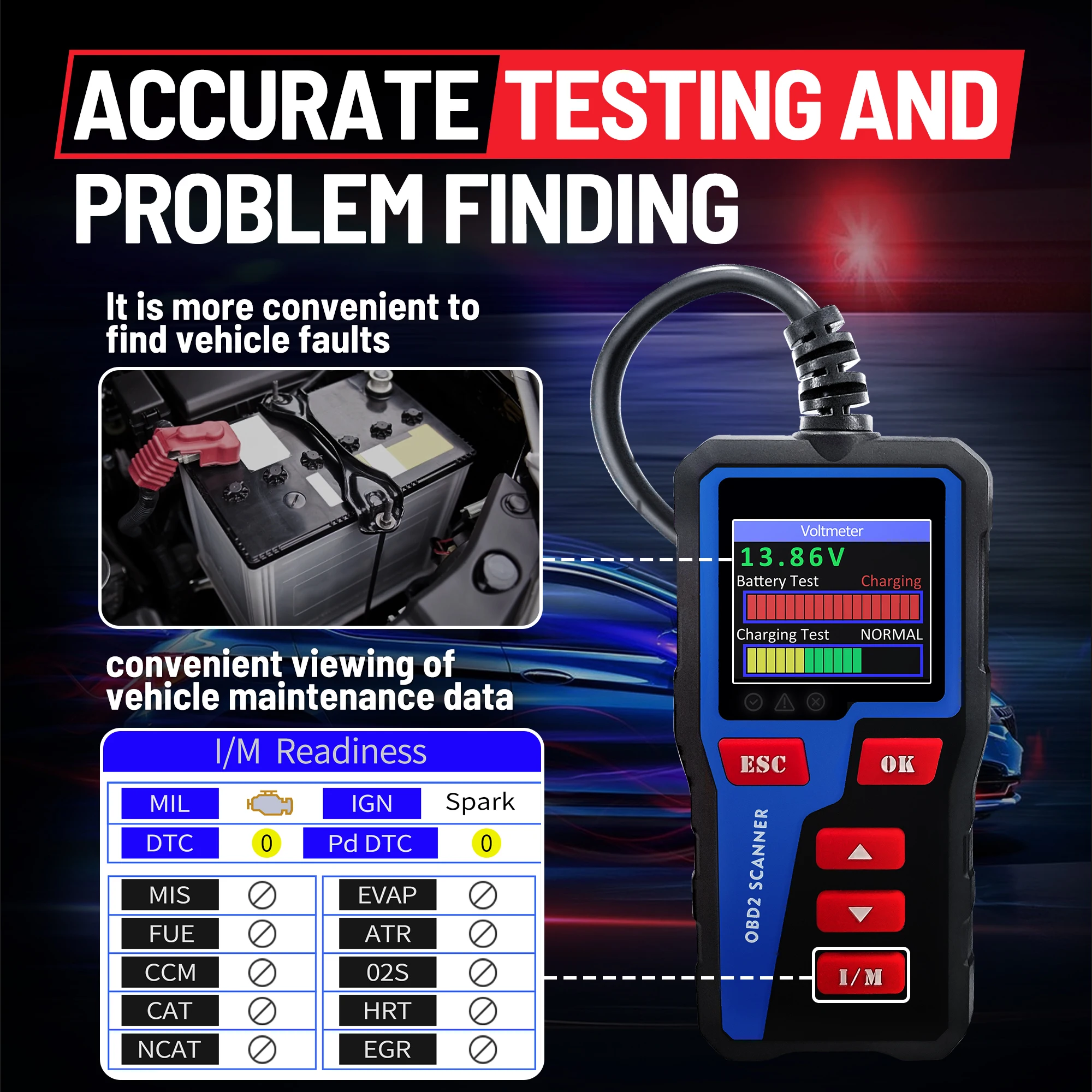 New OBDII & EOBD Code Scanner Diagnostic Tool AT300 Full OBD2 Function For Checking Engine Plug And Play Car Tools