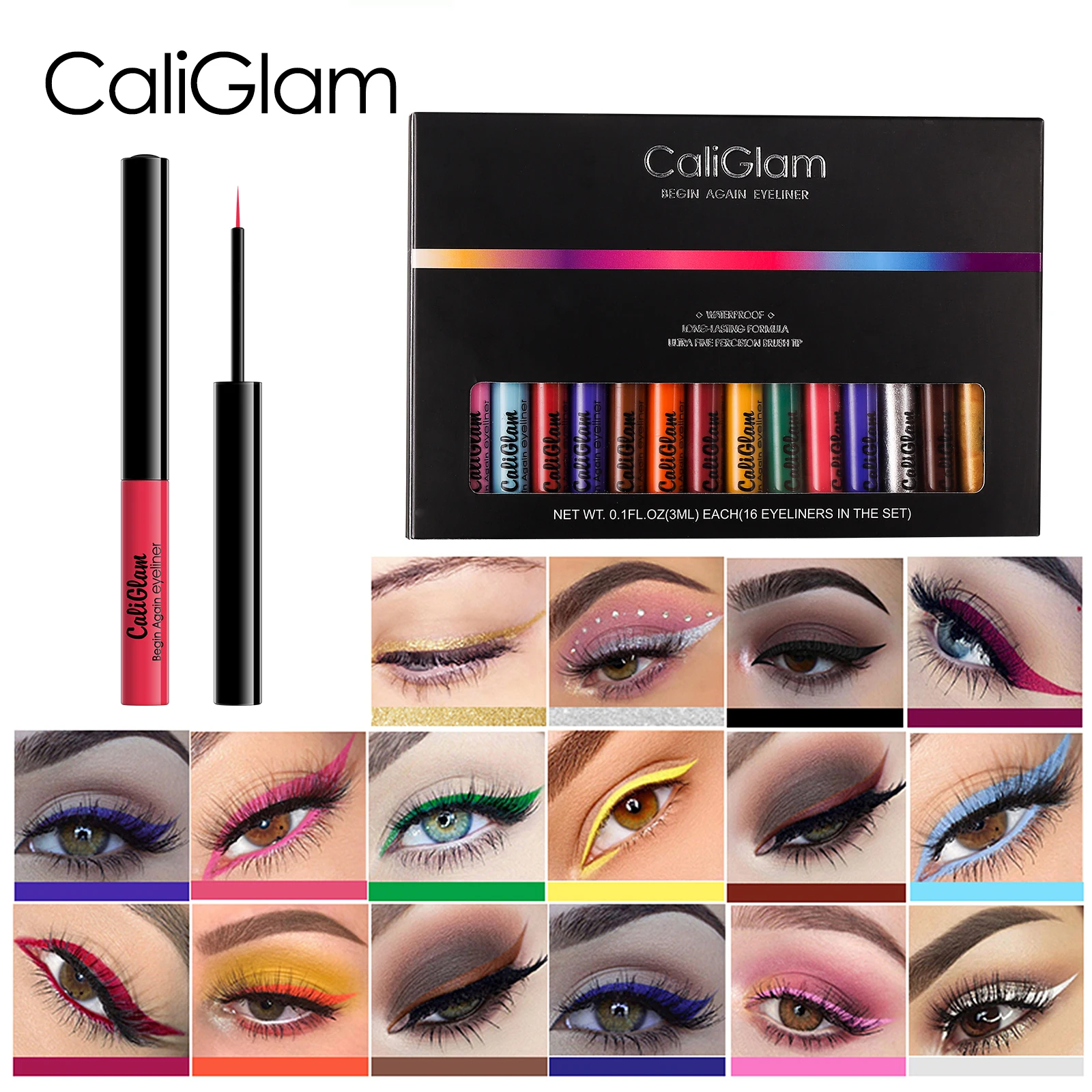 16 color matte eyeliner liquid pen set, waterproof and non smudging fine nib multi-color eyeliner