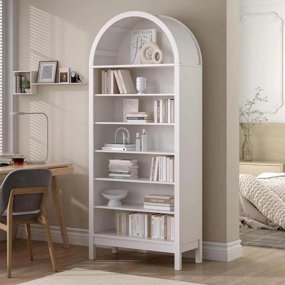 خزانة كتب مقوسة بطول 70 بوصة على طراز المزرعة الحديثة مع أرفف قابلة للتعديل لحل تخزين المدخل في غرفة المعيشة