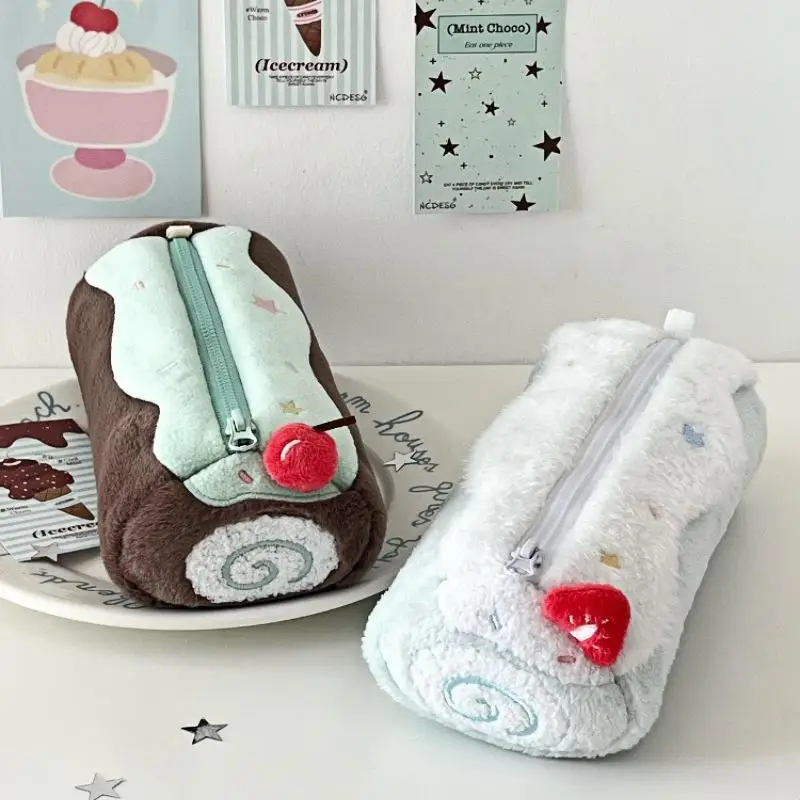 

Original Rizhi Store Swiss Roll Plush Pencil Case Kawaii Roomier Stationery Organizer Cute Cake Cosmetics Bag School Girls Gift