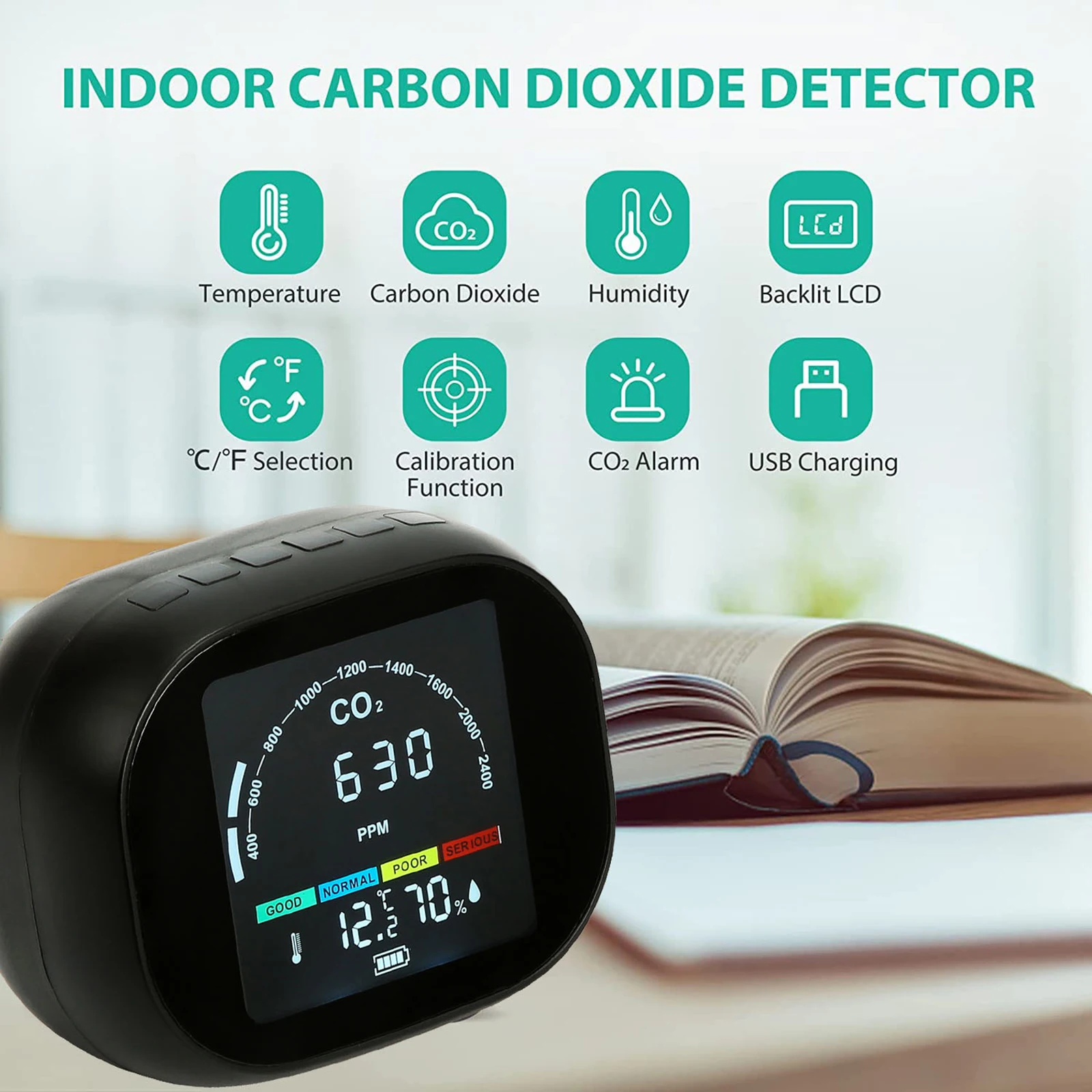 

3 In 1 Air Quality Meter Infrared Detection Sensors Portable Carbon Dioxide Detector Temperature and Humidity Tester Indoor