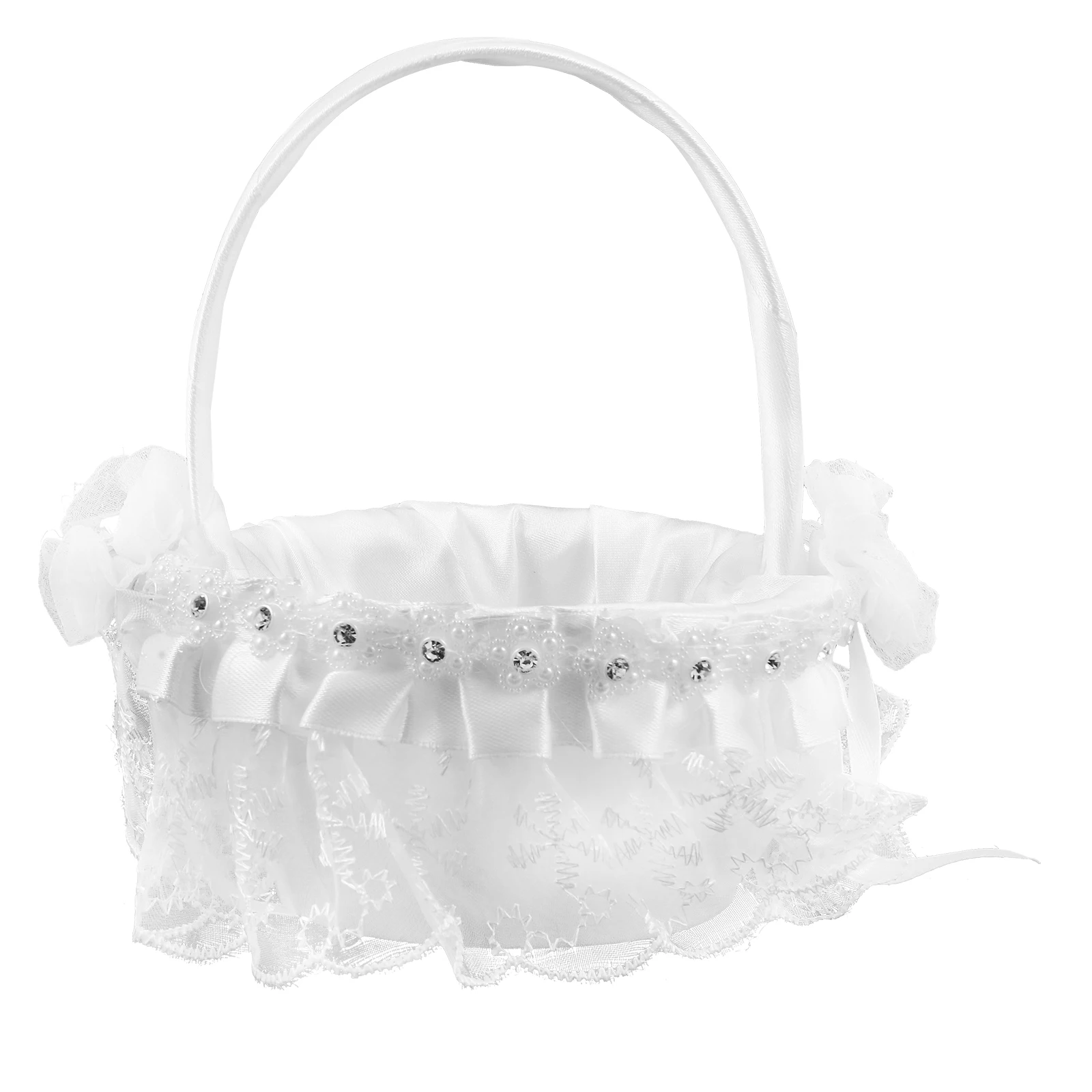 

Rustic Flower Girl Basket Mini Favors Candy Bride White Fabric Wedding Child