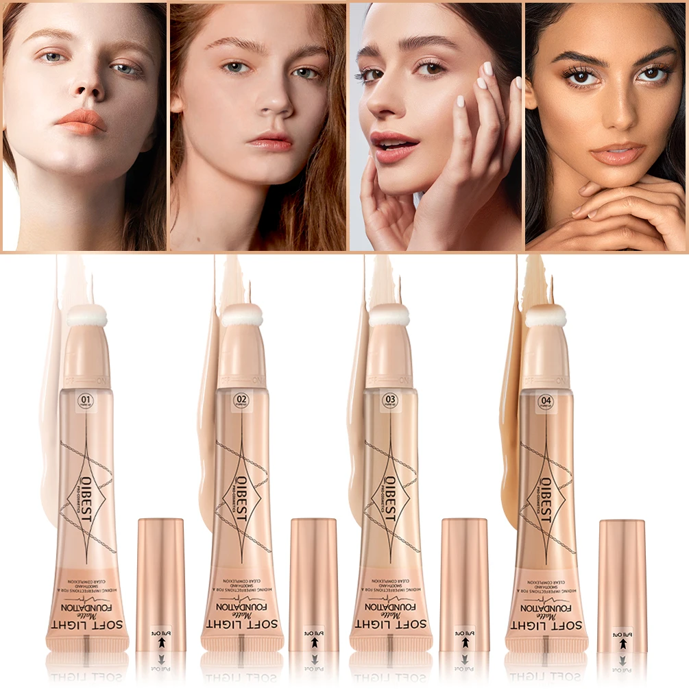 

QIBEST Liquid Foundation Cream Waterproof Lasting Oil-control Cover Acne Base Cream Makeup Moisturize Matte Concealer 4 Colors