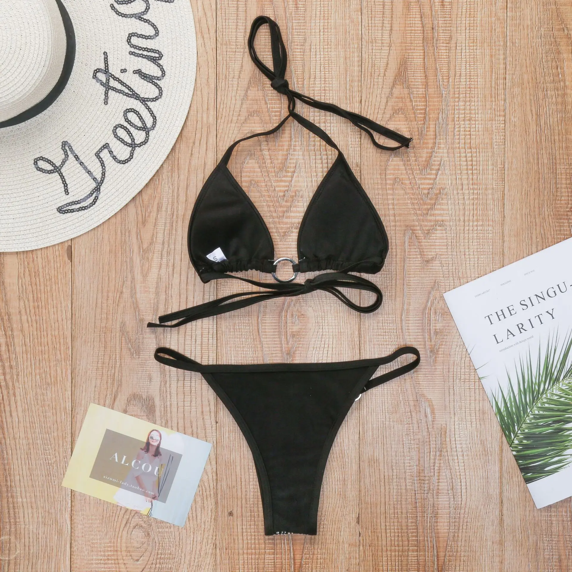 Sexy Rhinestone Brazilian Bikini Triangle Push Up Bikinis Women String Swimwear Ring Linked Bathing Suit Crystal Beach Swimsuit