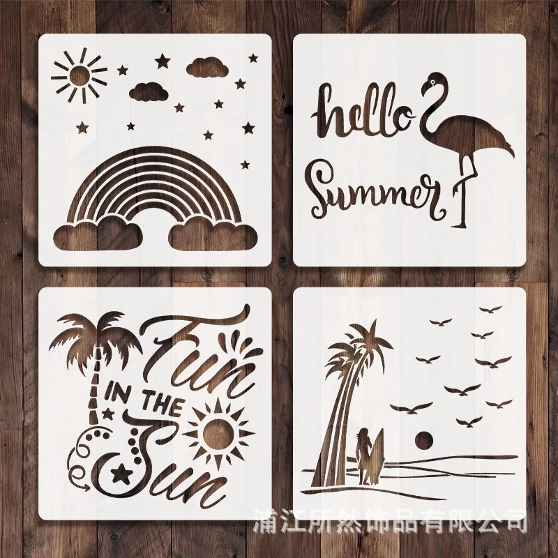 16Pcs/Lot 15cm Summer Party Beach DIY Layering Stencils Wall Painting Scrapbook Coloring Embossing Album Decorative Template