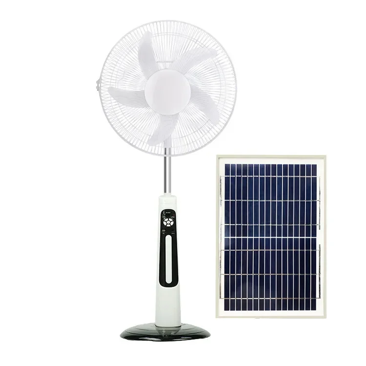 16 inch AC DC 12V Charging 5 Blade rechargeable solar stand fan with panel and battery