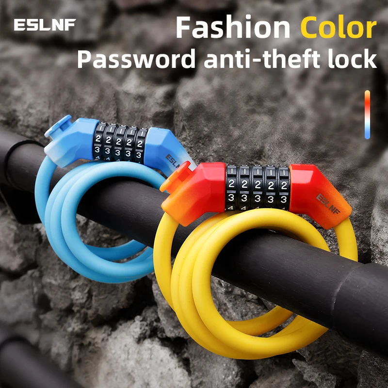 

ESLNF Bicycle Four-Digit Password Steel Cable Lock Bike Gradient Color Safety Lock - Bicycle Safety Anti-Theft Lock
