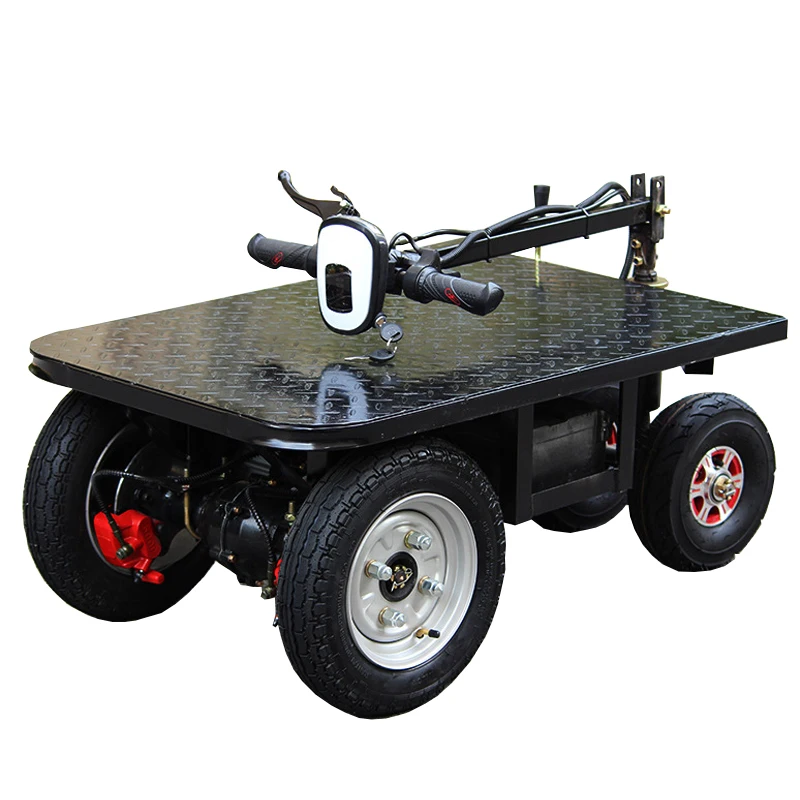 

Electric Platform Trolley Cart With Foldable Handlebar Warehouse Portable Hand Trolley Flatbed Cargo Electric Platform Trolley
